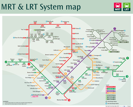 Карта MRT и LRT в Сингапуре Карта MRT и LRT в Сингапуре