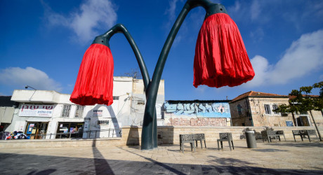 Гигантские цветы на площади Vallero в Иерусалиме