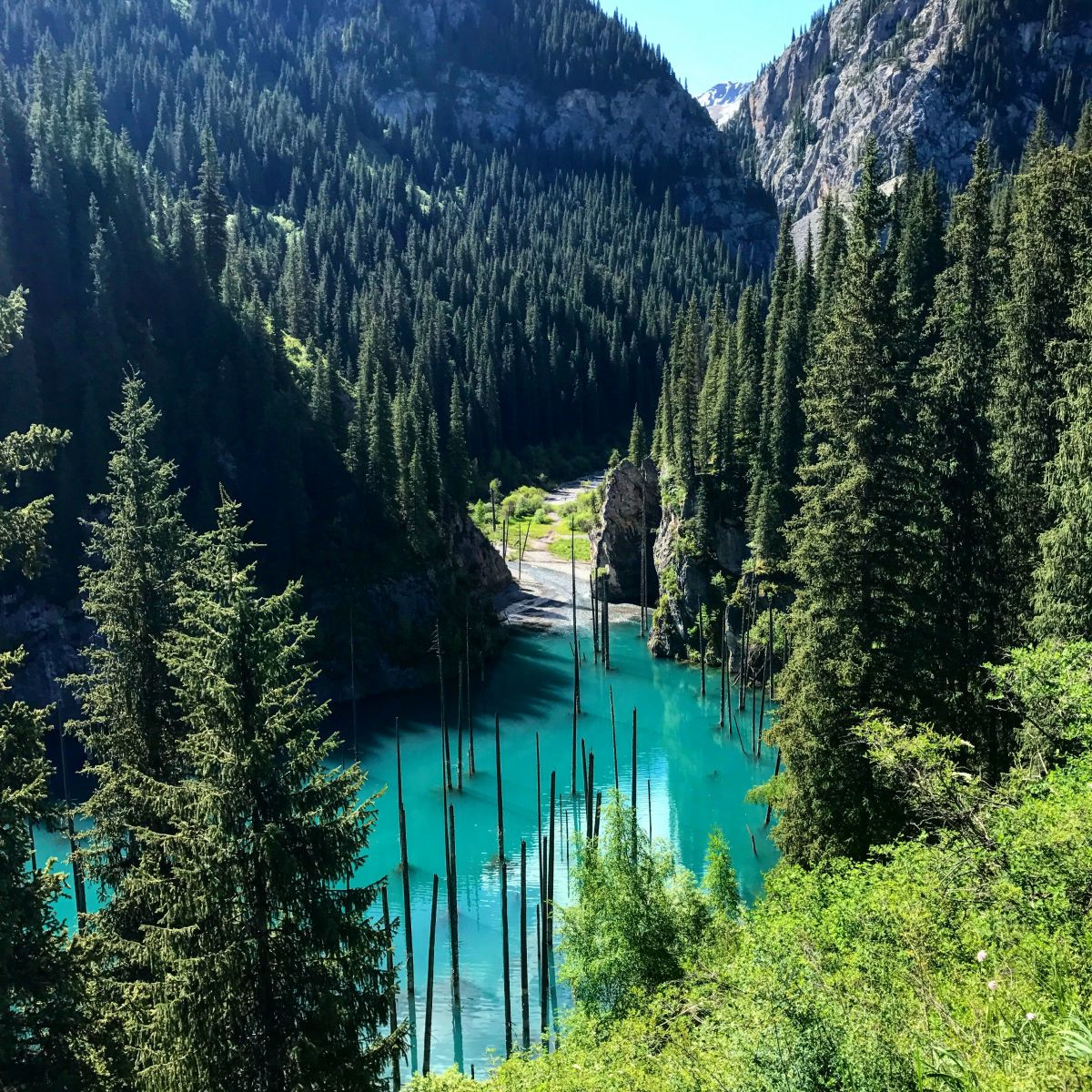 Ярко-синий цвет озера Каинди, Казахстан – фотографии Казахстана