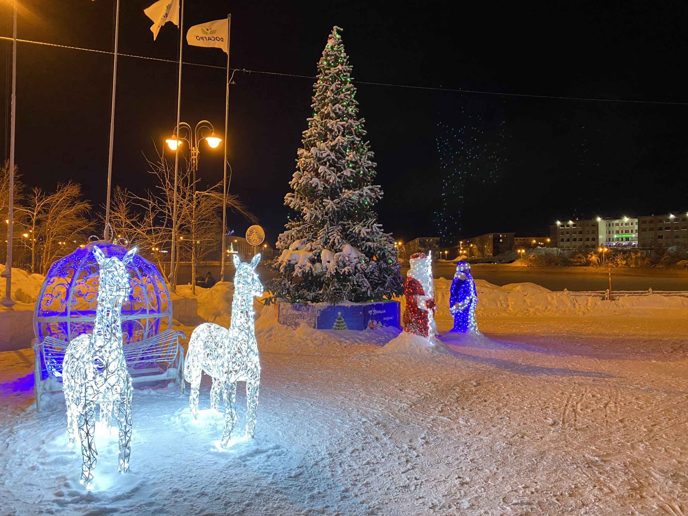 Новогодняя ёлка возле Верхнего озера в Кировске – фотографии России