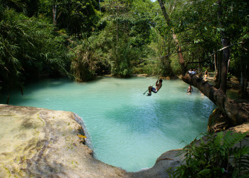 Прыжок с тарзанки. Водопад Куанг Си. Лаос  – фотографии Лаоса