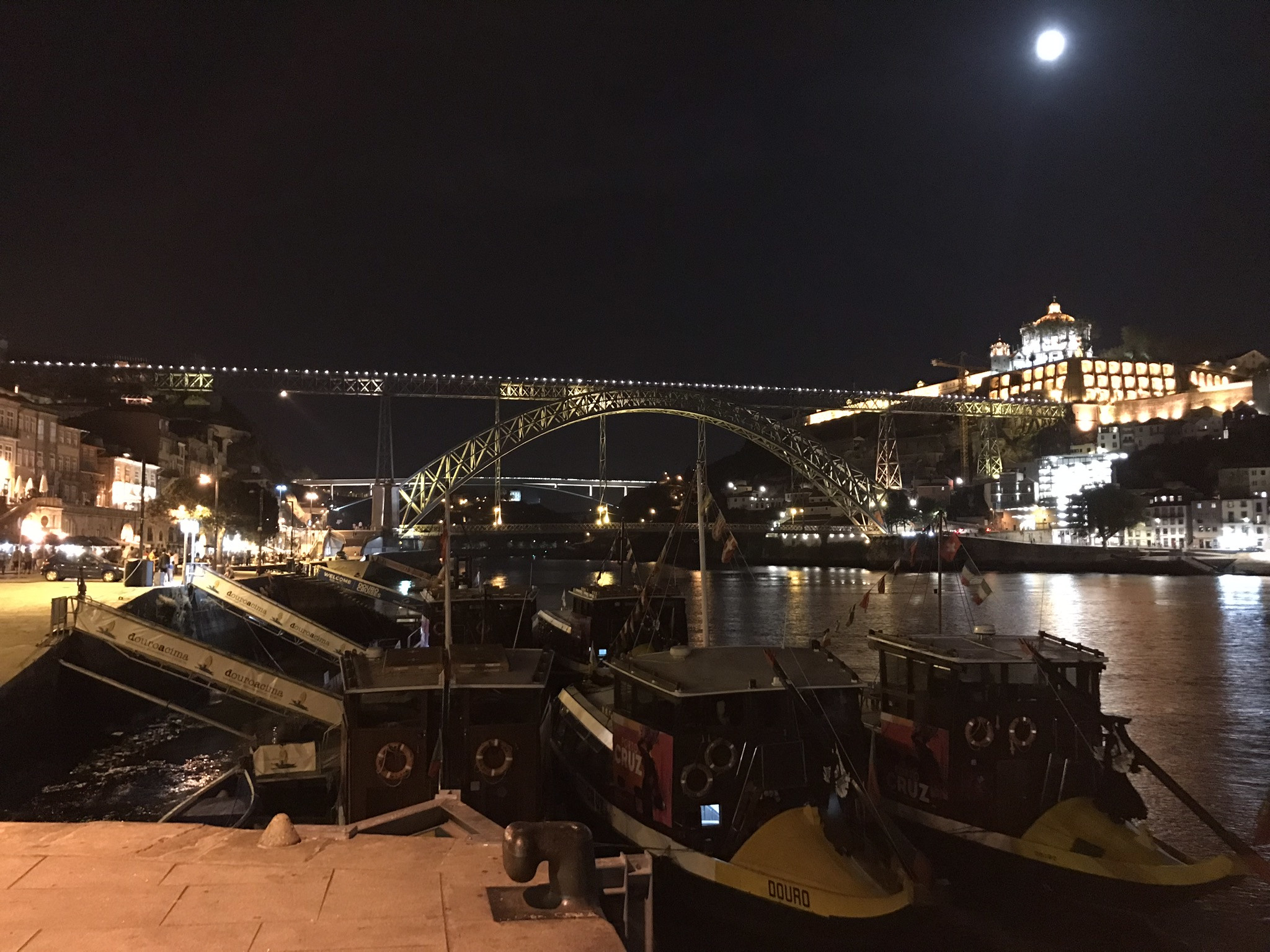Вид на ночной мост Понти-ди-Дон-Луиш I в Порту – фотографии Португалии