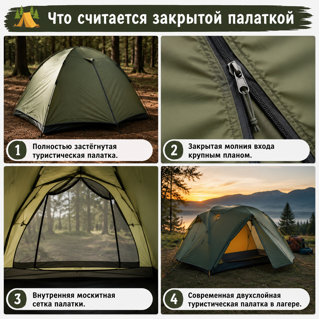 Элементы закрытой туристической палатки