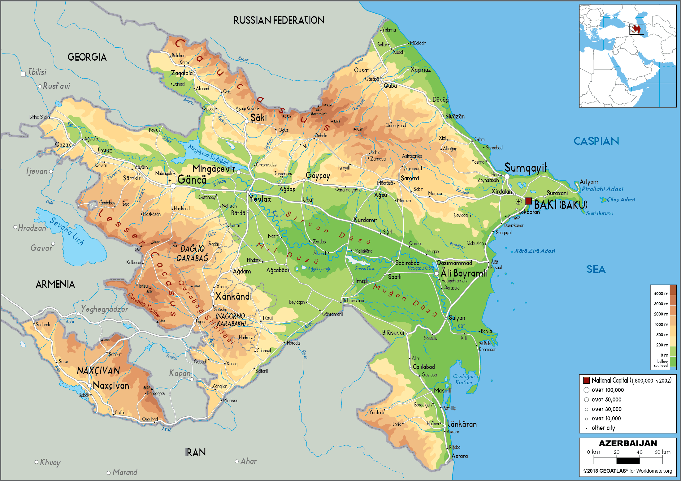 Карта горных локаций, курортов и ресторанов Азербайджана