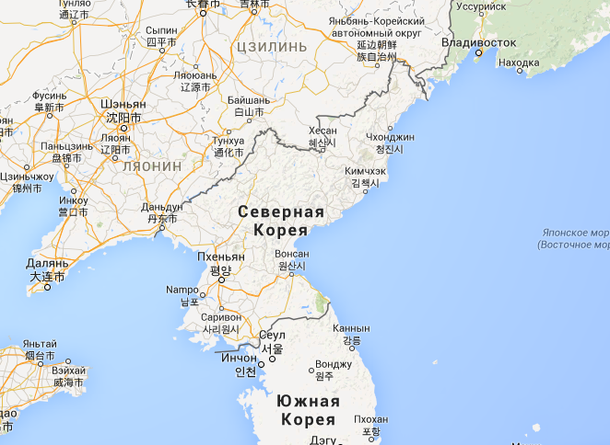 Северная Корея на карте со стороны Жёлтого моря