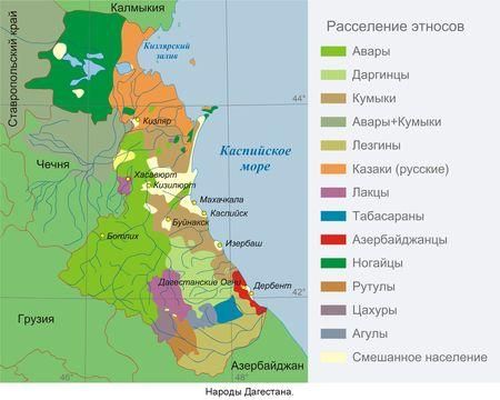 🗺️ Этническая карта народов Дагестана (Россия)