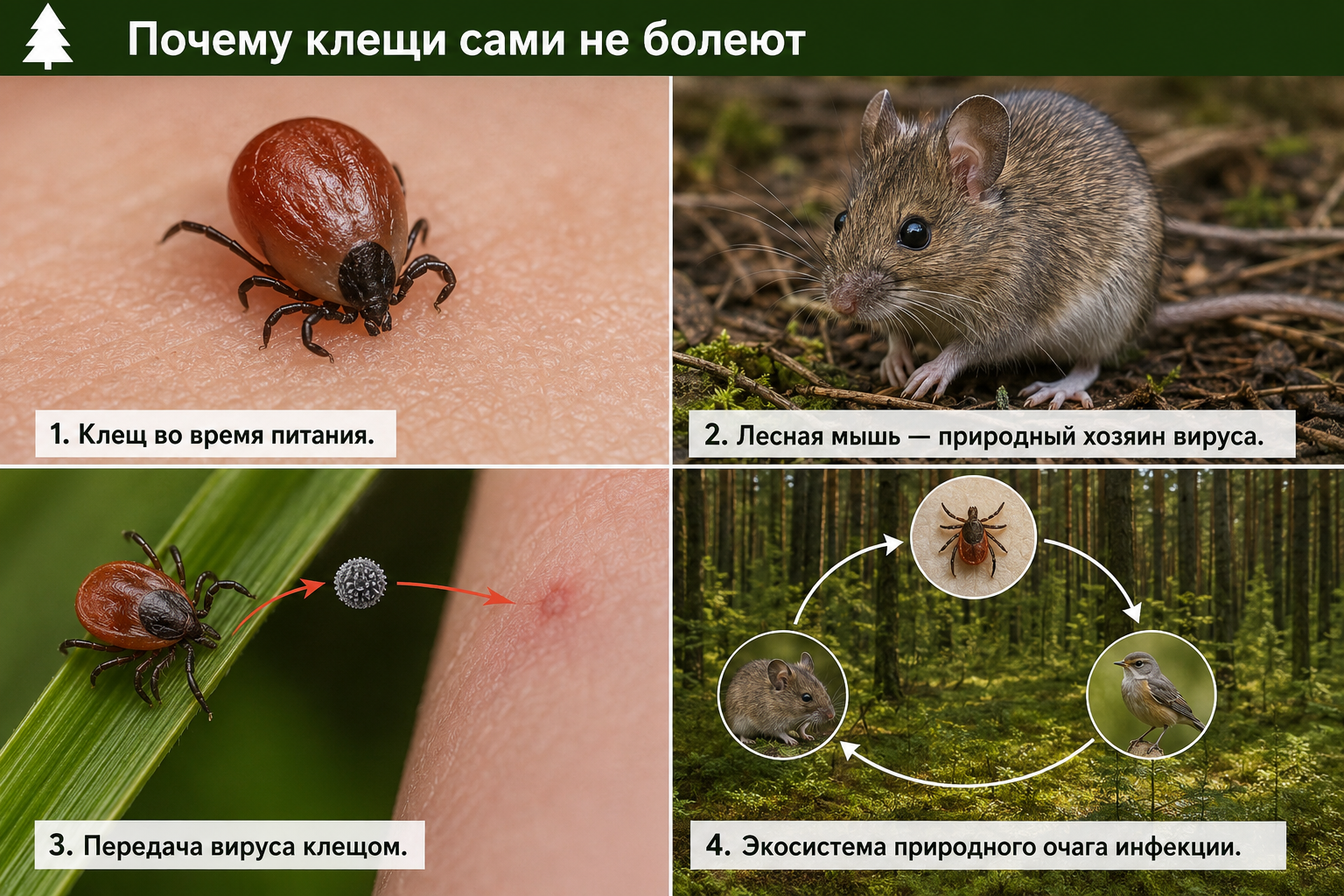 Природный цикл вируса: клещи, животные и лесная экосистема