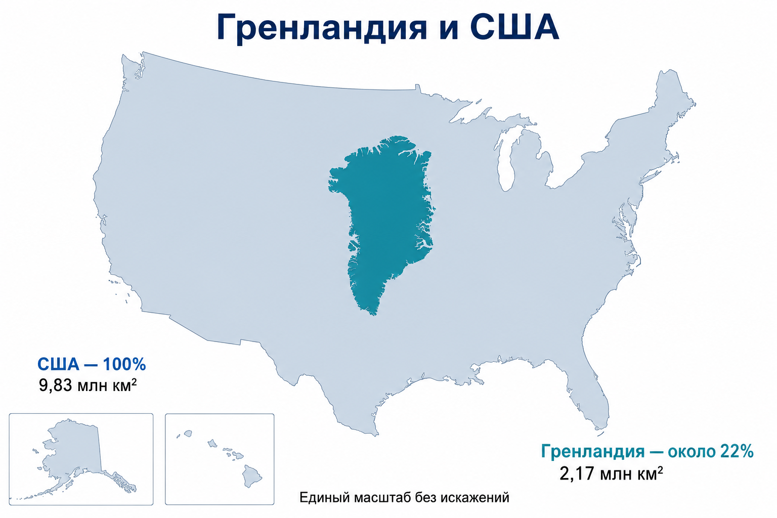 Гренландия занимает чуть больше одной пятой площади США