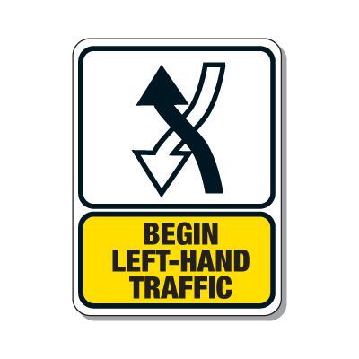 Дорожный знак «BEGIN LEFT-HAND TRAFFIC»