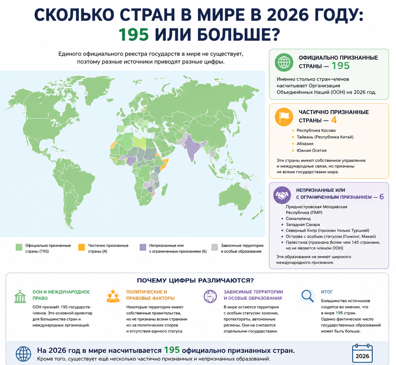 Сколько стран в мире в 2026 году: 195 или больше?