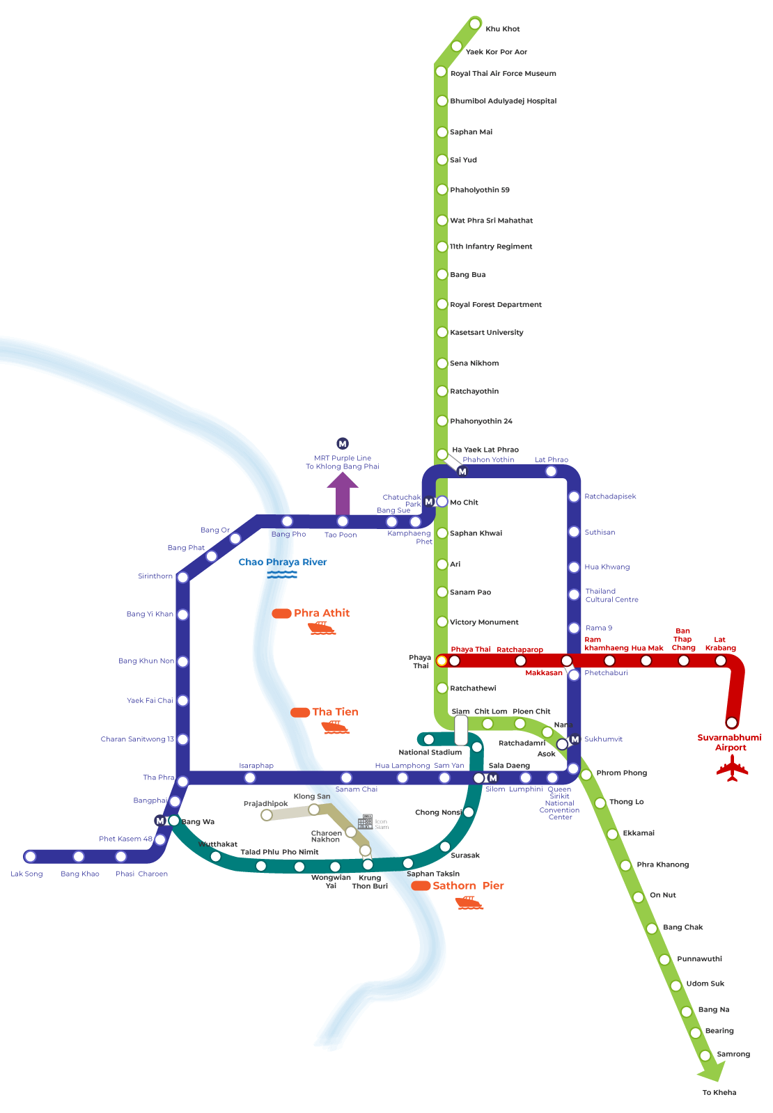Схема метро в Бангкоке наземного BTS и подземного MRT (Mapт 2025)