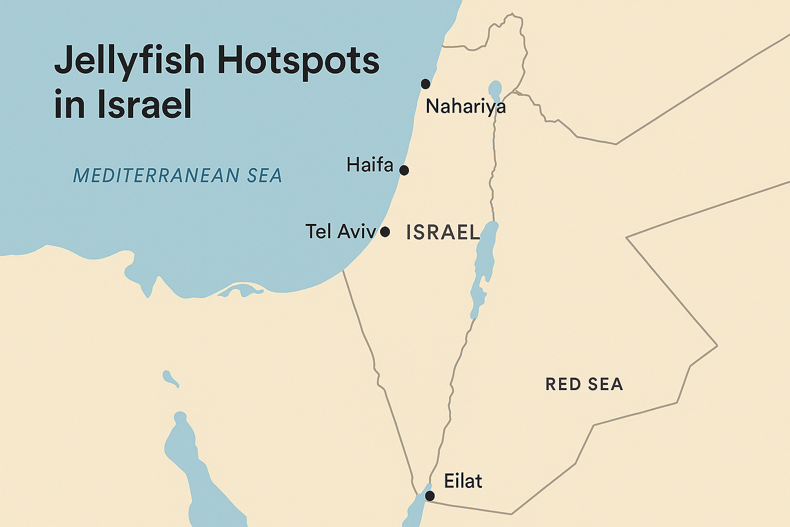 Карта курортов Израиля Карта популярных мест у медуз в Израиле